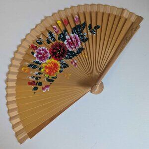 Handpainted Floral Wooden Fan
